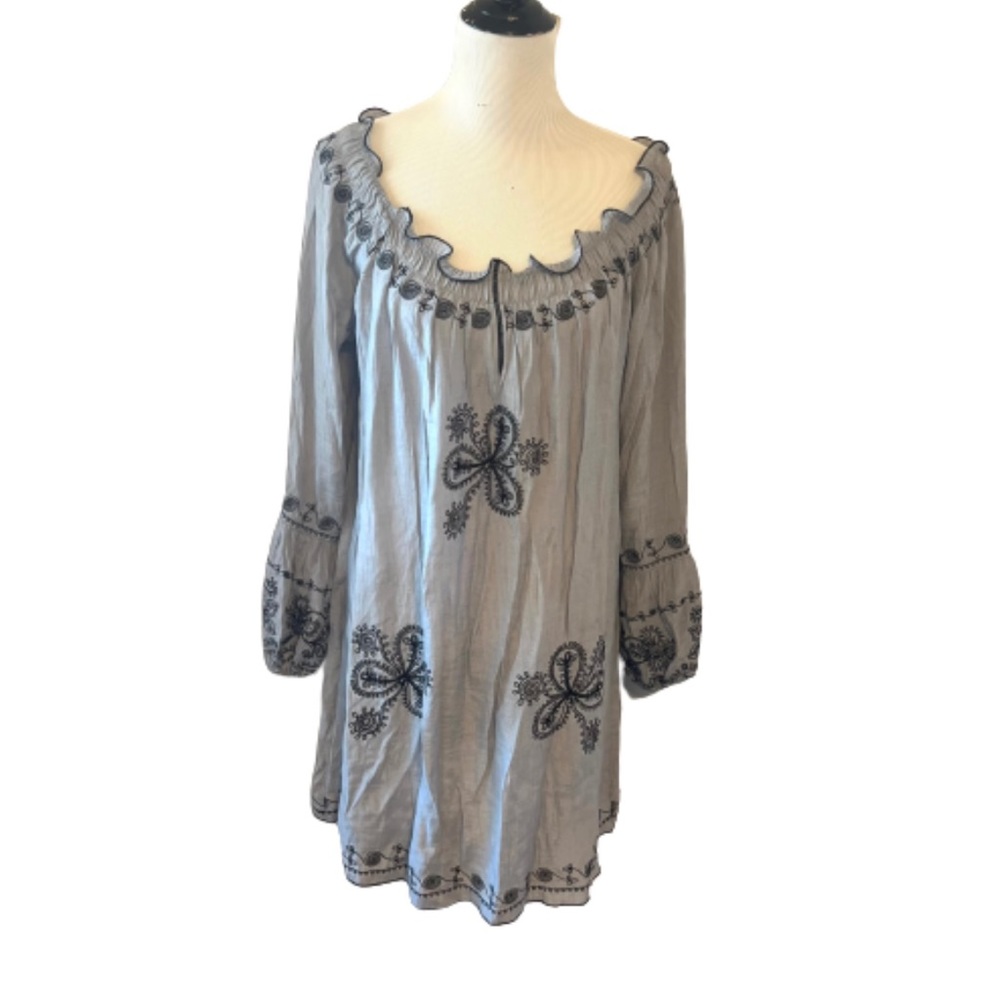 Easley Grey Embroidered Long Sleeve Dress, NWT